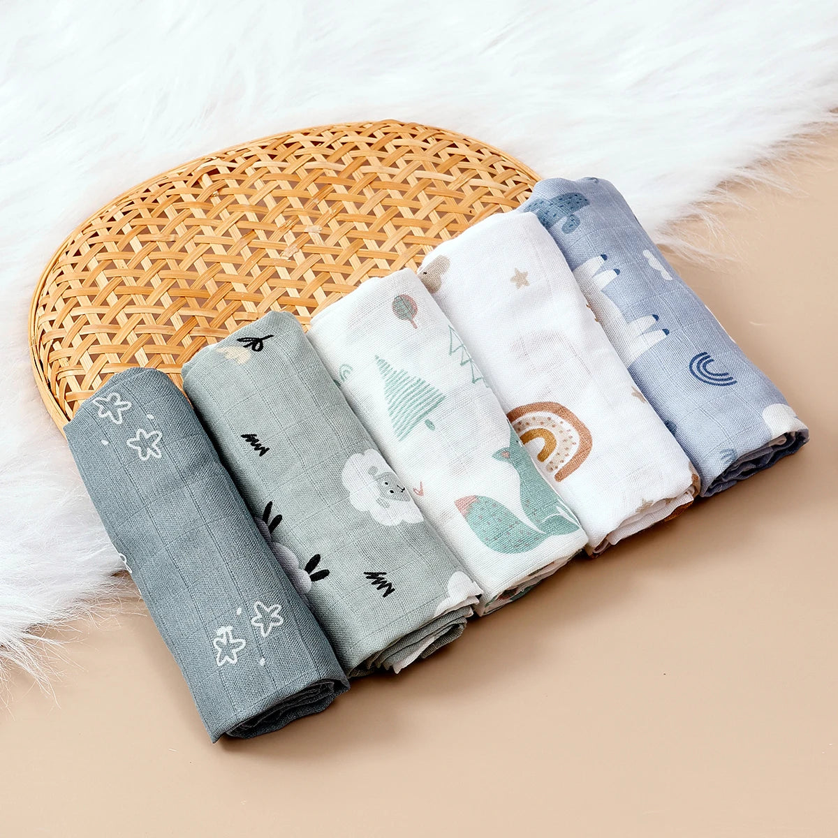 lumafe – Set de 5 Baberos de Muselina de Bambú y Algodón colores pasteles