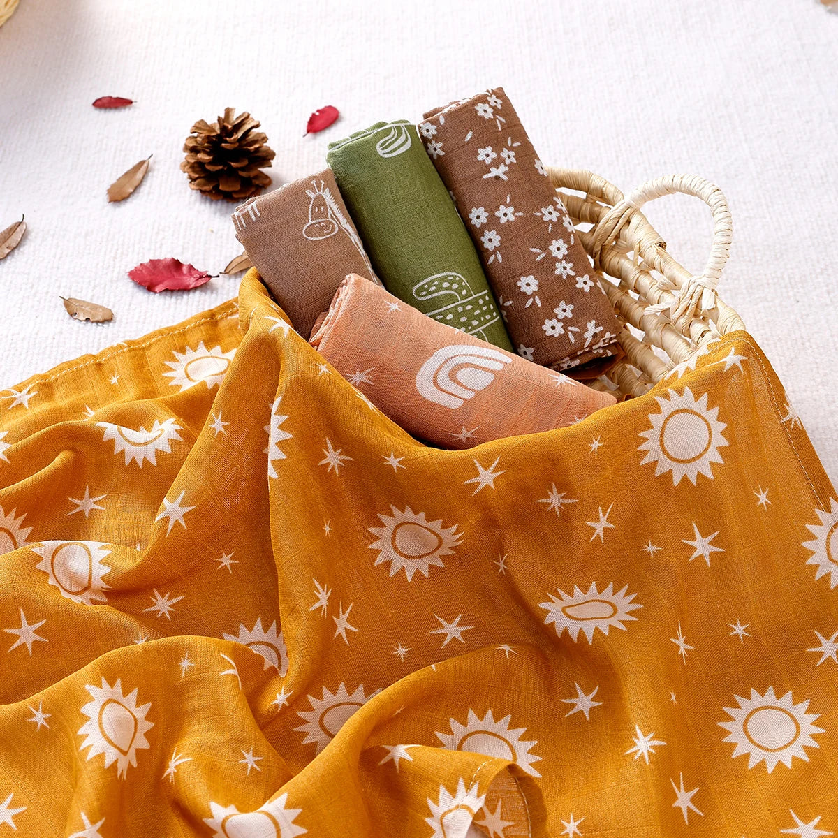 lumafe – Set de 5 Baberos de Muselina de Bambú y Algodón sol fondo amarillo mostaza